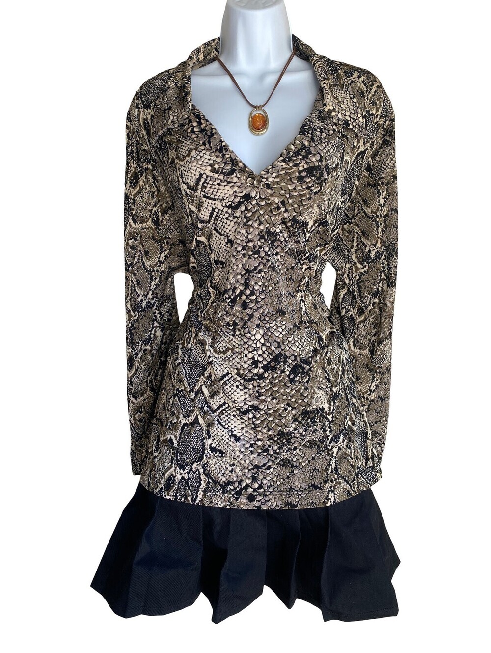 Vintage John Paul Richard Plus 1X Snake Skin Print Tunic Blouse Mob Wife Goth